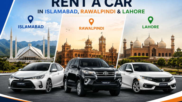 Rent a car in Islamabad, Rawalpindi and Lahore with Safari Rent a Car, offering comfortable and reliable vehicles for travel.